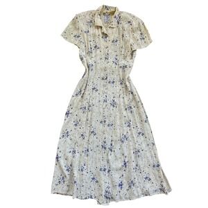 Vintage Butter Yellow Floral Rayon Midi Dress Modest Retro 90s cottage 10